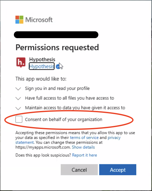 Microsoft One Drive authorization window